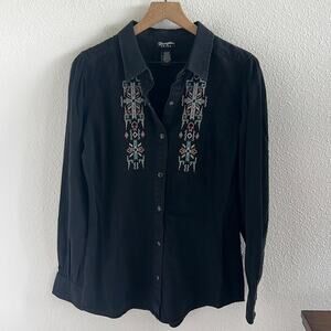NWOT Wrangler Retro Embroidered Long Sleeve Rodeo Boho Shirt Shacket Medium